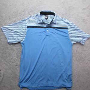 FootJoy Polo‎ Men L Blue Colorblock Striped Golf Short Sleeve Performance